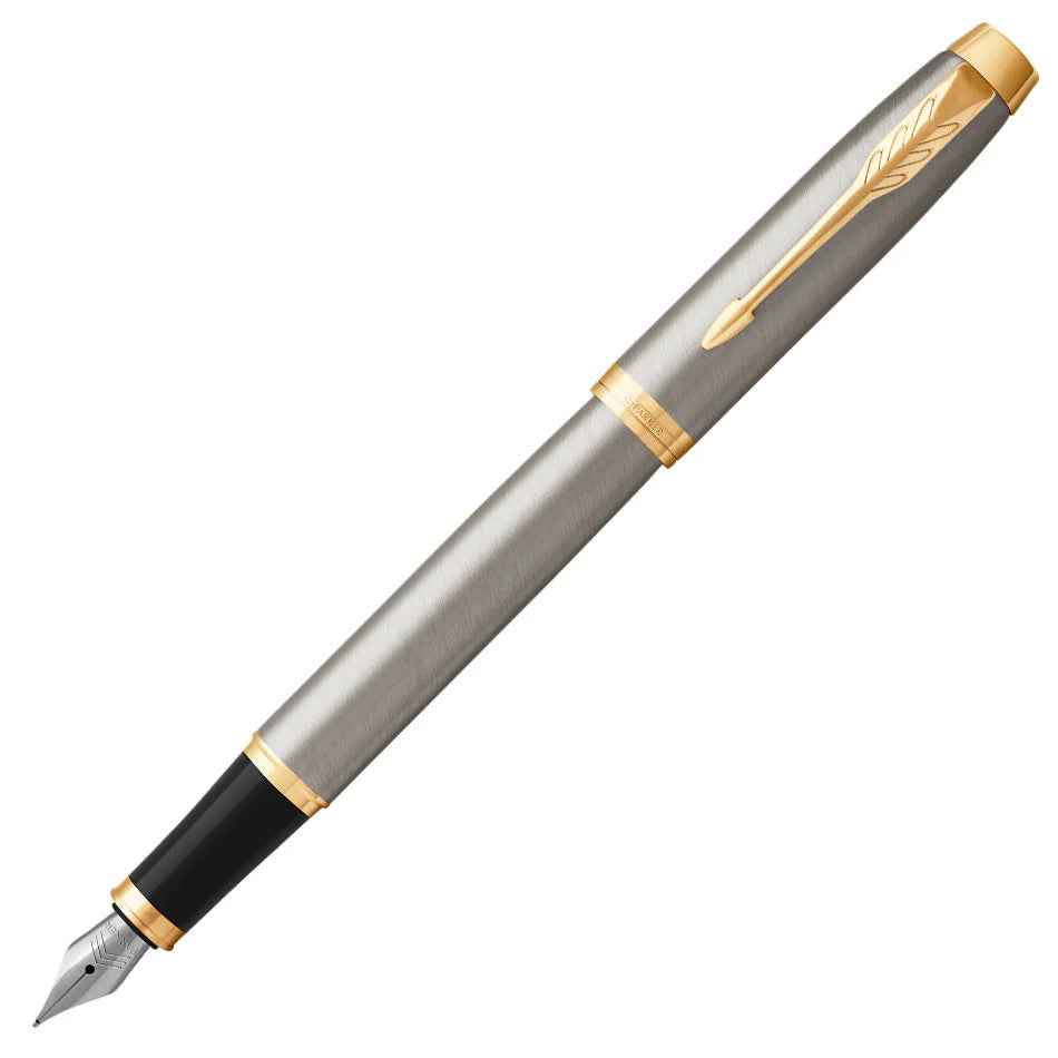 Parker IM Fountain Pen - Brushed Metal with Gold Trim