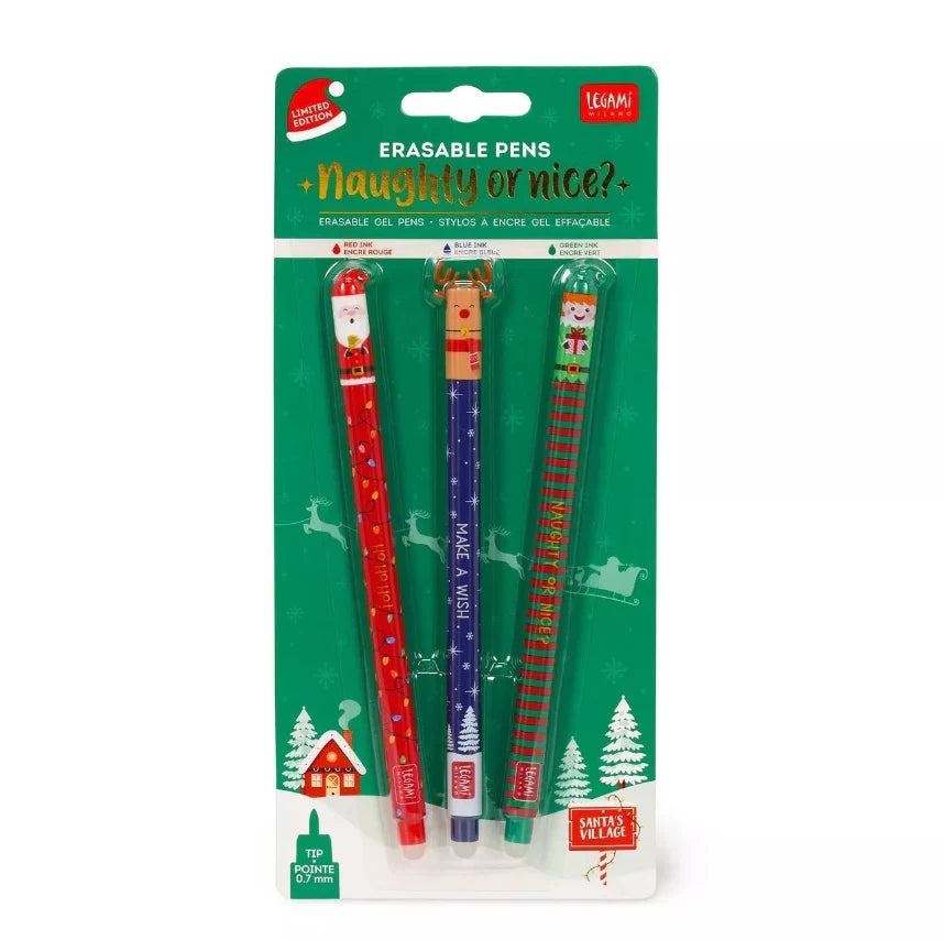 Legami Set Of 3 Christmas Erasable Pens Naughty or Nice